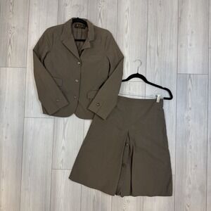Loro Piana Vintage Womens 42 Skirt Blazer Jacket Suit Set Field Brown
